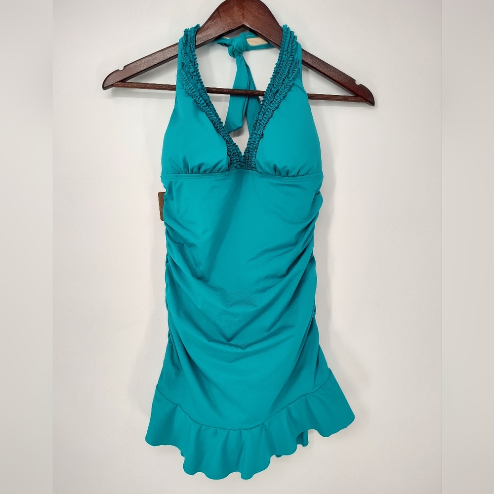 Kenneth Cole Reaction Teal Halter One-Piece Swimsuit Women's Large